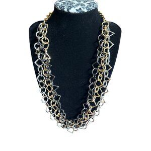 Geometric Links Multi-Layered Statement Necklace Gold Black Silver Adjustable